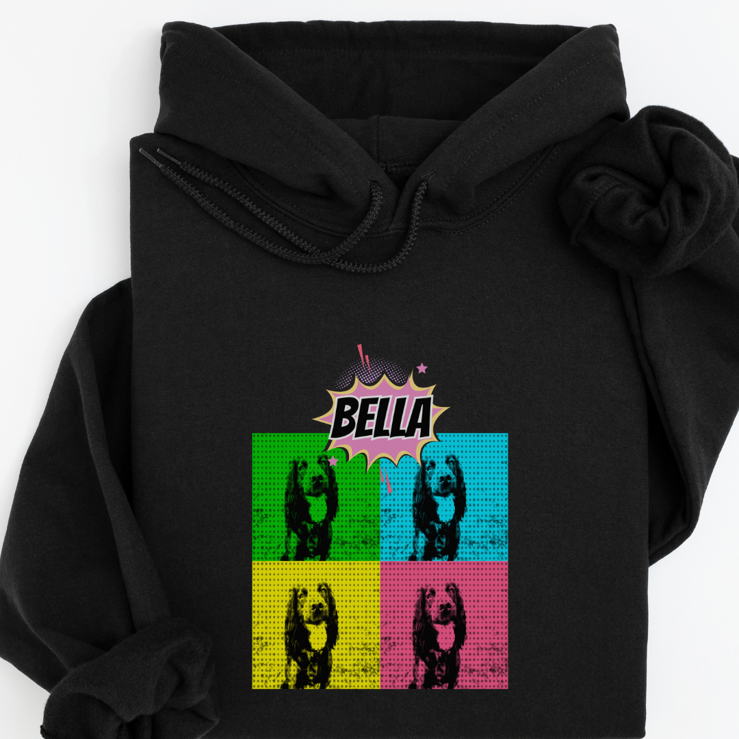 Personalised Pop Art Dog Photo Hoodie – Custom Name Printed