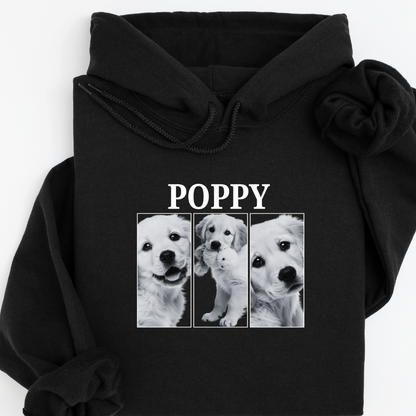 Personalised Vintage Dog Photo Hoodie – Custom Name (3 Photo Design)