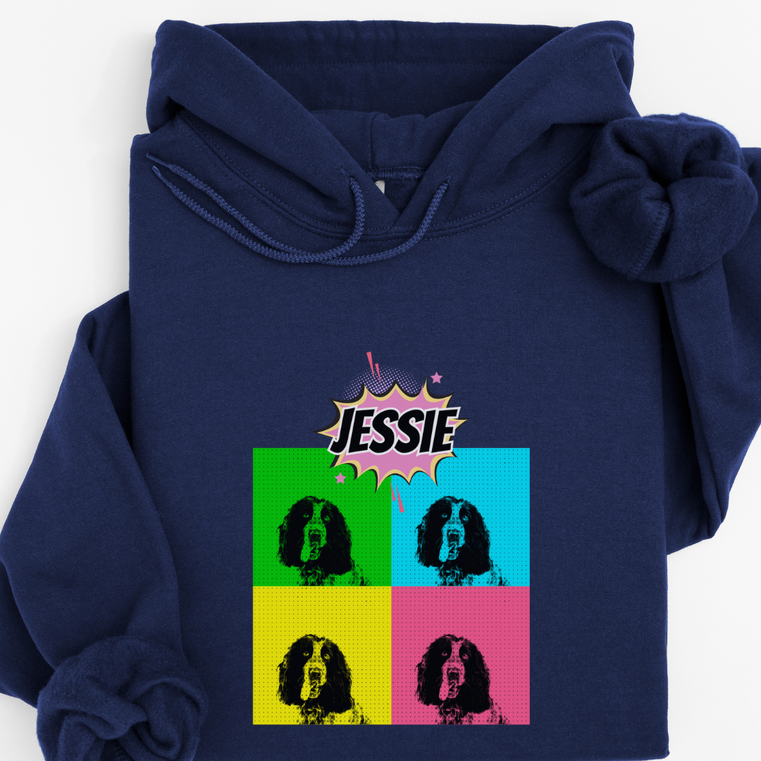 Personalised Pop Art Dog Photo Hoodie – Custom Name Printed