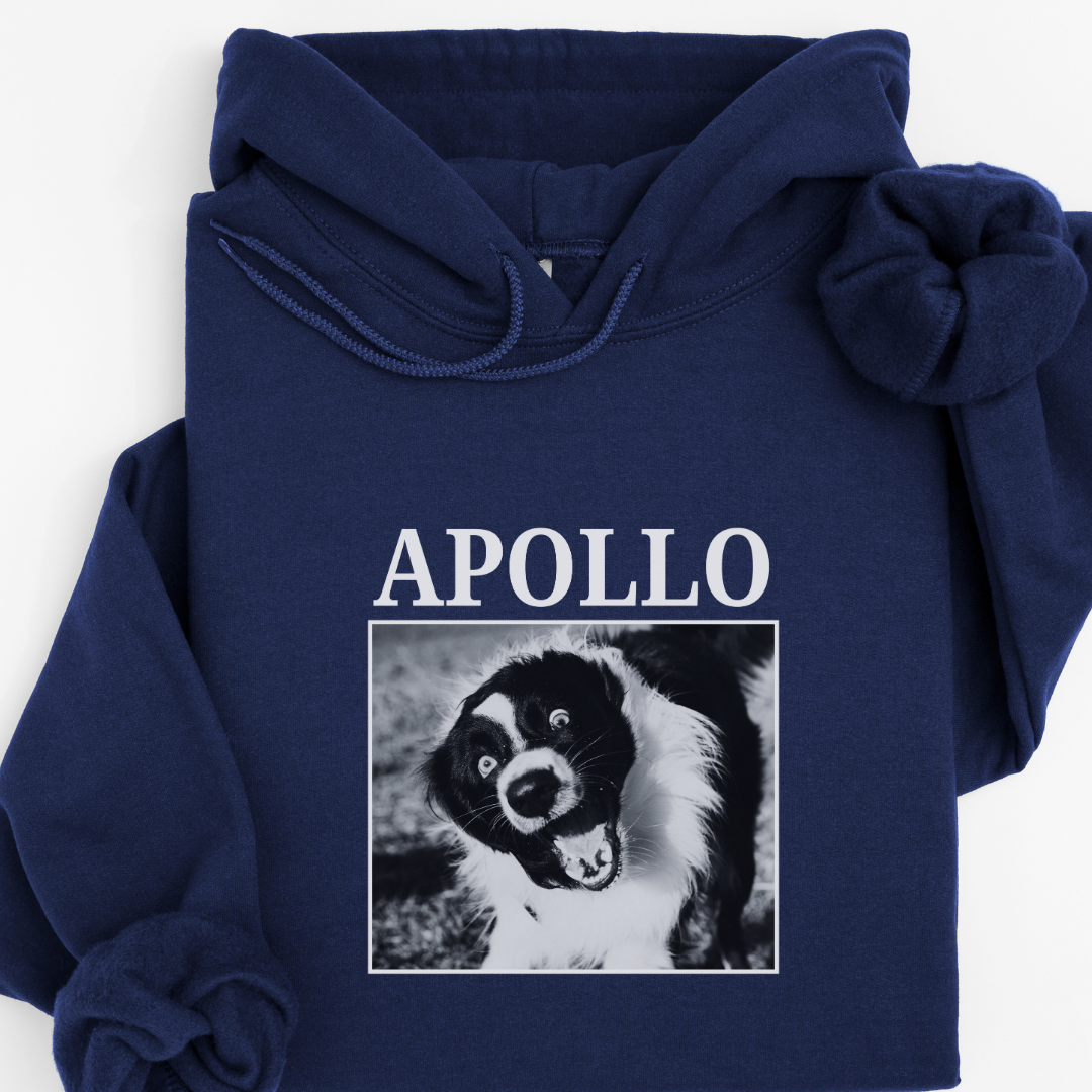 Personalised Vintage Dog Photo & Name Hoodie – Custom Printed