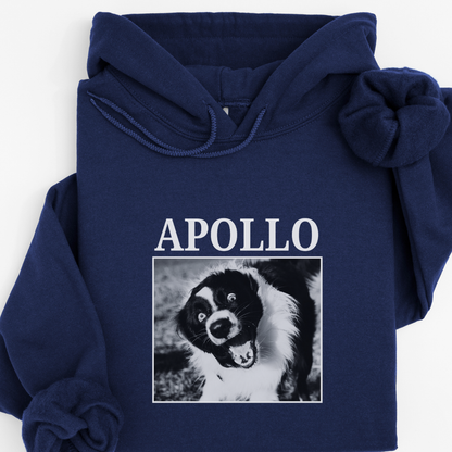 Personalised Vintage Dog Photo & Name Hoodie – Custom Printed