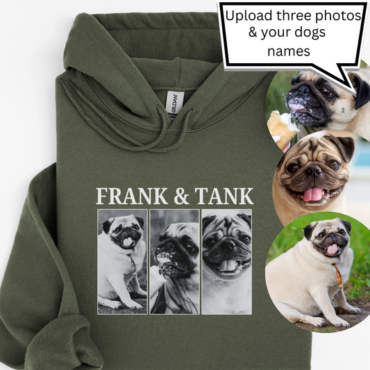 Personalised Vintage Dog Photo Hoodie – Custom Name (3 Photo Design)