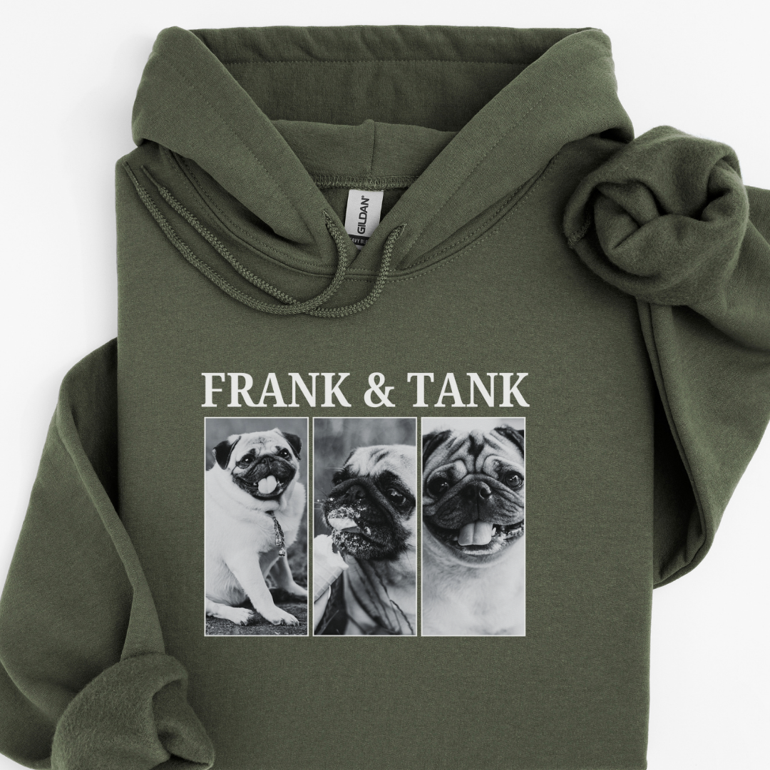 Personalised Vintage Dog Photo Hoodie – Custom Name (3 Photo Design)