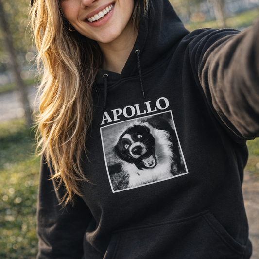 Personalised Vintage Dog Photo & Name Hoodie – Custom Printed