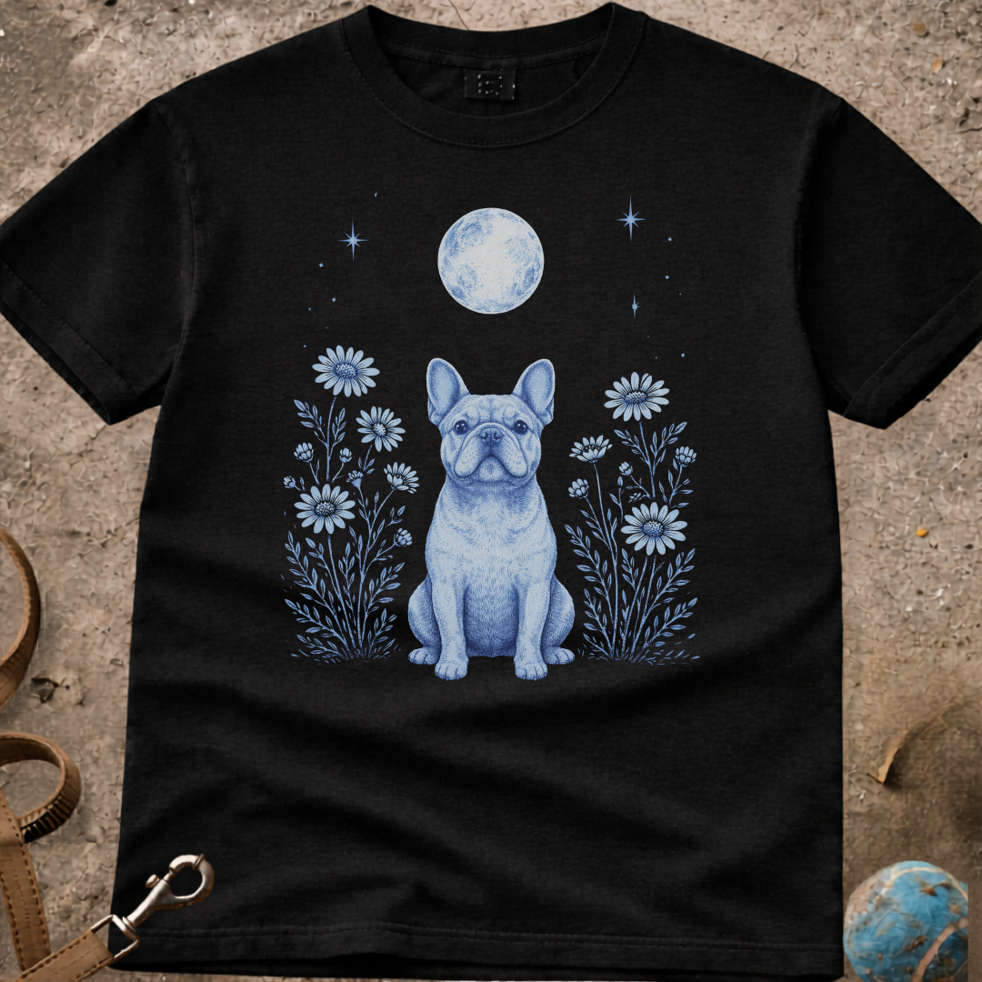 French Bulldog (Frenchie) Moonlight Floral CottageCore T-Shirt