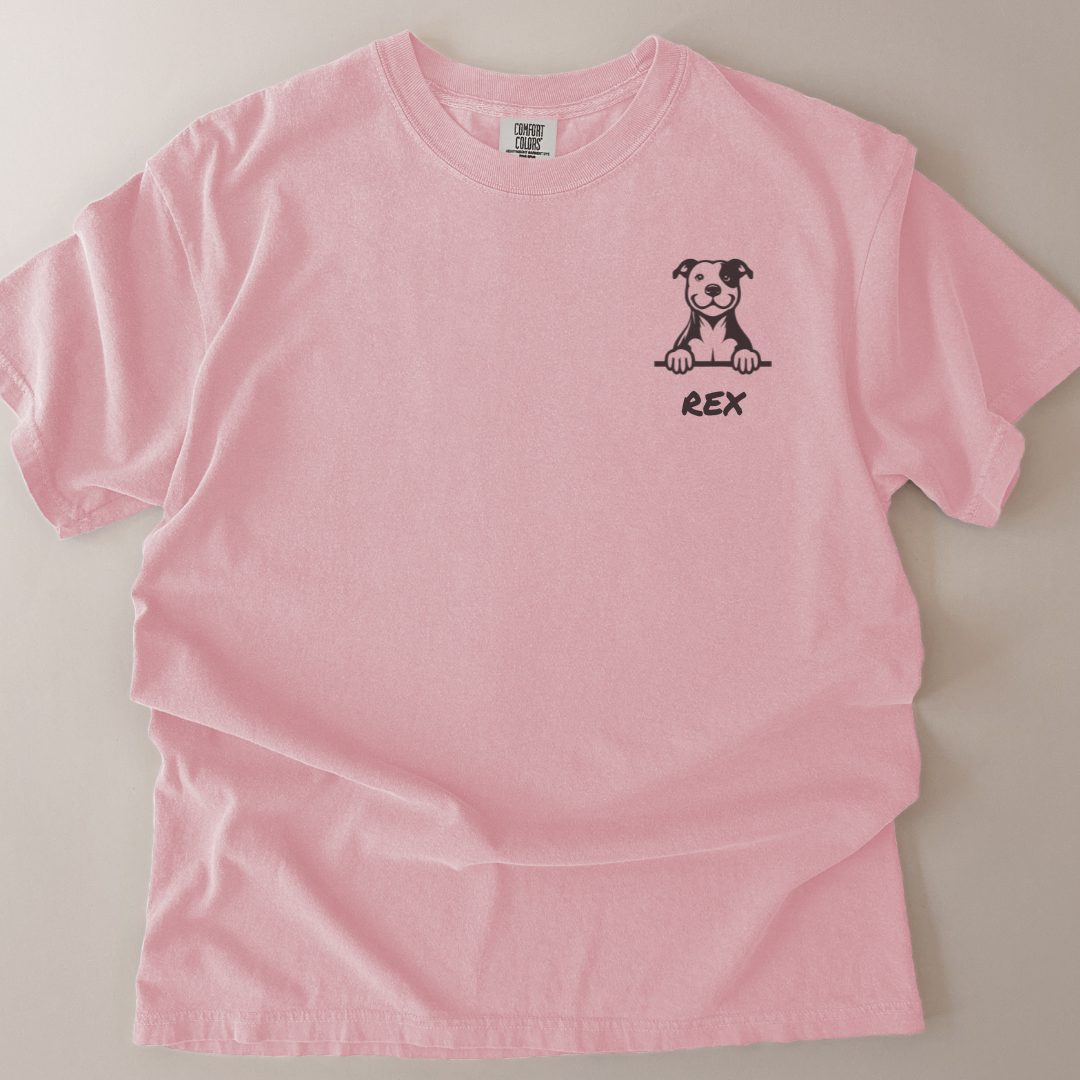 personalised peeping dog, any breed and you're dogs name t-shirt