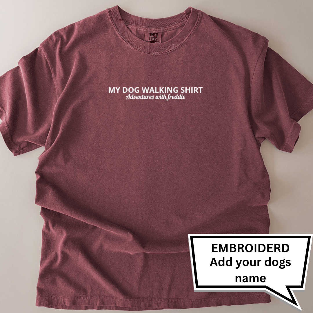 Personalised Embroidered “My Dog Walking Adventures” T-Shirt – Custom Name