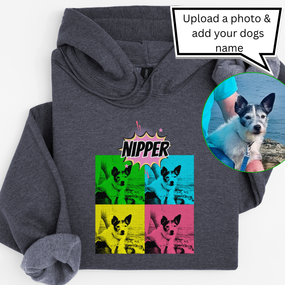 Personalised Pop Art Dog Photo Hoodie – Custom Name Printed