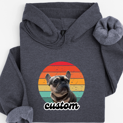 Personalised Retro Sunset Dog Photo Hoodie – Custom Name & Photo