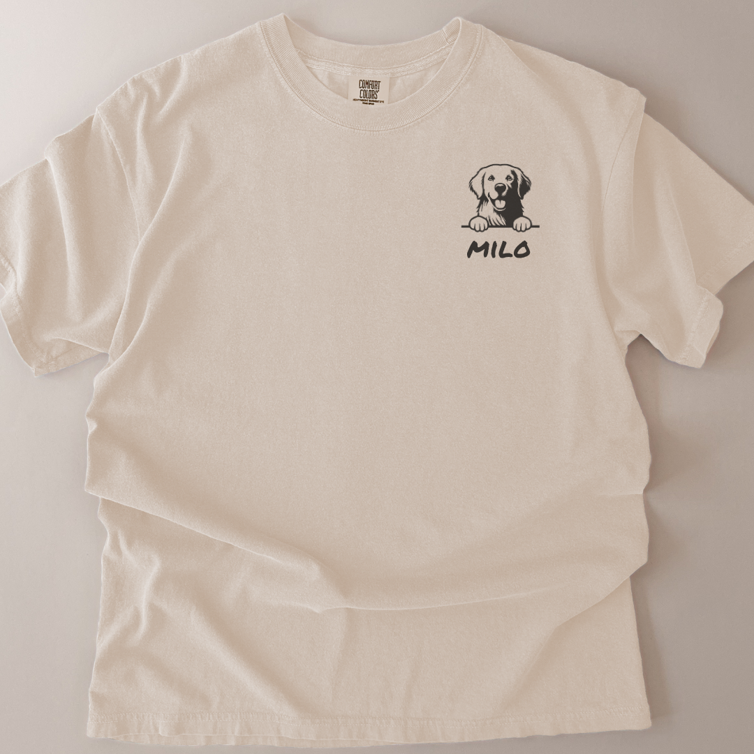 personalised peeping dog, any breed and you're dogs name t-shirt