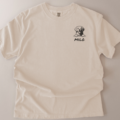 personalised peeping dog, any breed and you're dogs name t-shirt