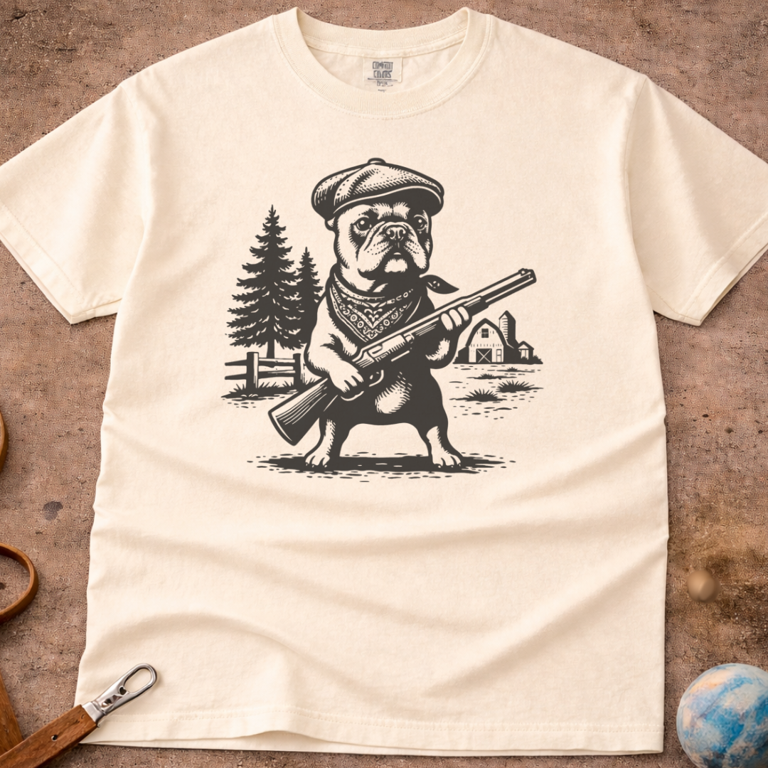 French Bulldog (Frenchie) Farm Dog shotgun T-Shirt