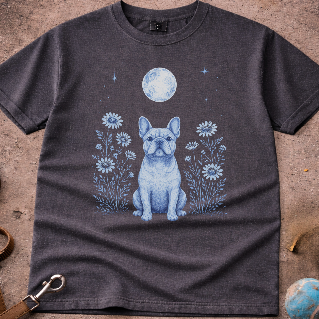 French Bulldog (Frenchie) Moonlight Floral CottageCore T-Shirt