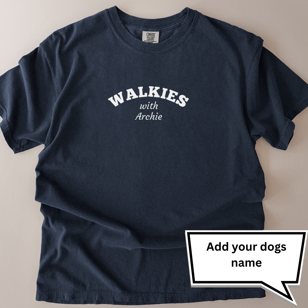Personalised “Walkies” Dog T-Shirt – Custom Name