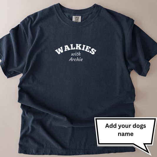 Personalised “Walkies” Dog T-Shirt – Custom Name