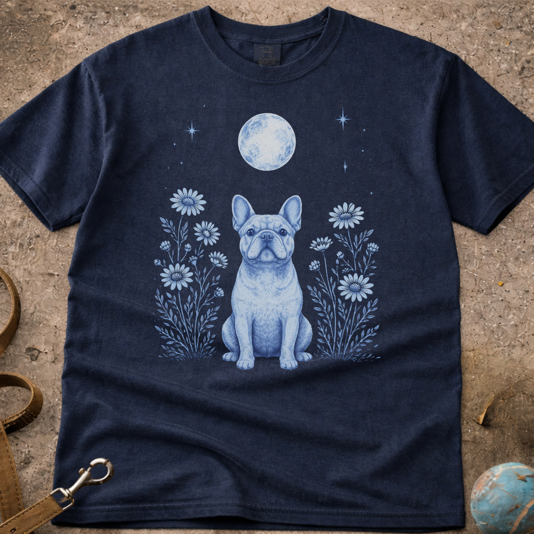 French Bulldog (Frenchie) Moonlight Floral CottageCore T-Shirt