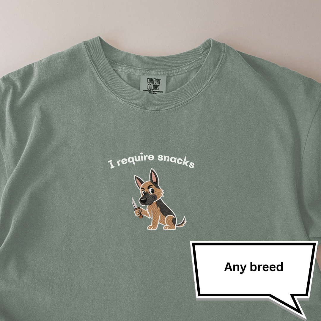 personalised I want snacks (any dog breed) t-shirt